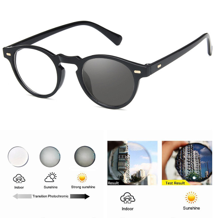 Round Photochromic Reading Glasses For Men Fashion Outdoor Presbyopic Sunglasses