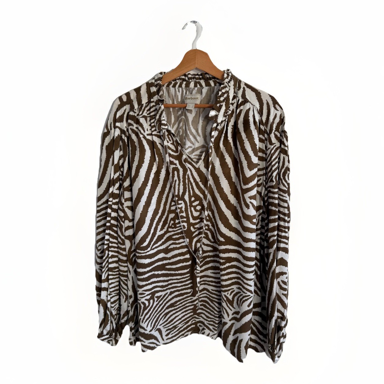 Barbour House Of Hackney Martello Shirt UK 14 Brown White Zebra Lyocell