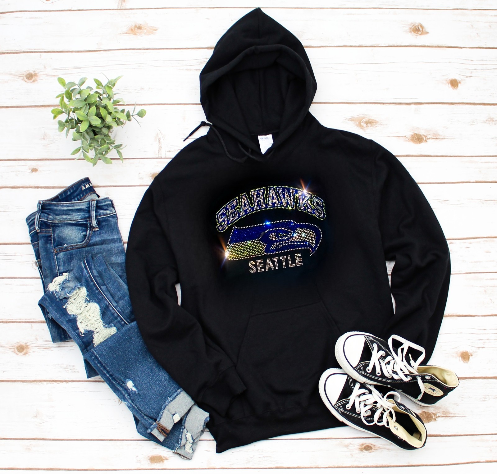 New Seattle Seahawks Bling Hoodie or Crewneck Sweatshirt UNISEX S-3X Rhinestones