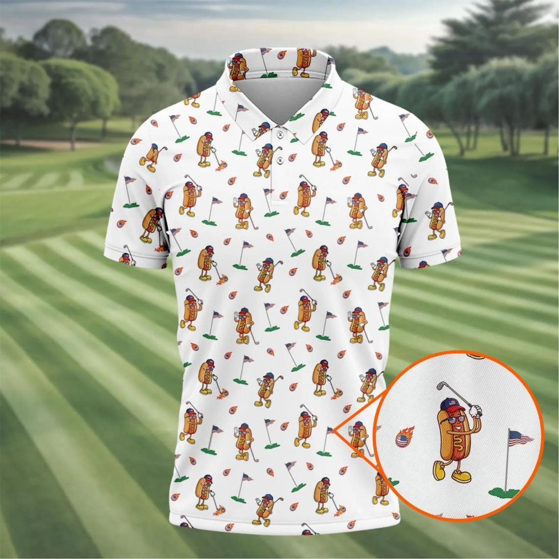 Funny Hot Dog Golf Polo Shirt Cartoon Novelty Golf Gift S-5XL