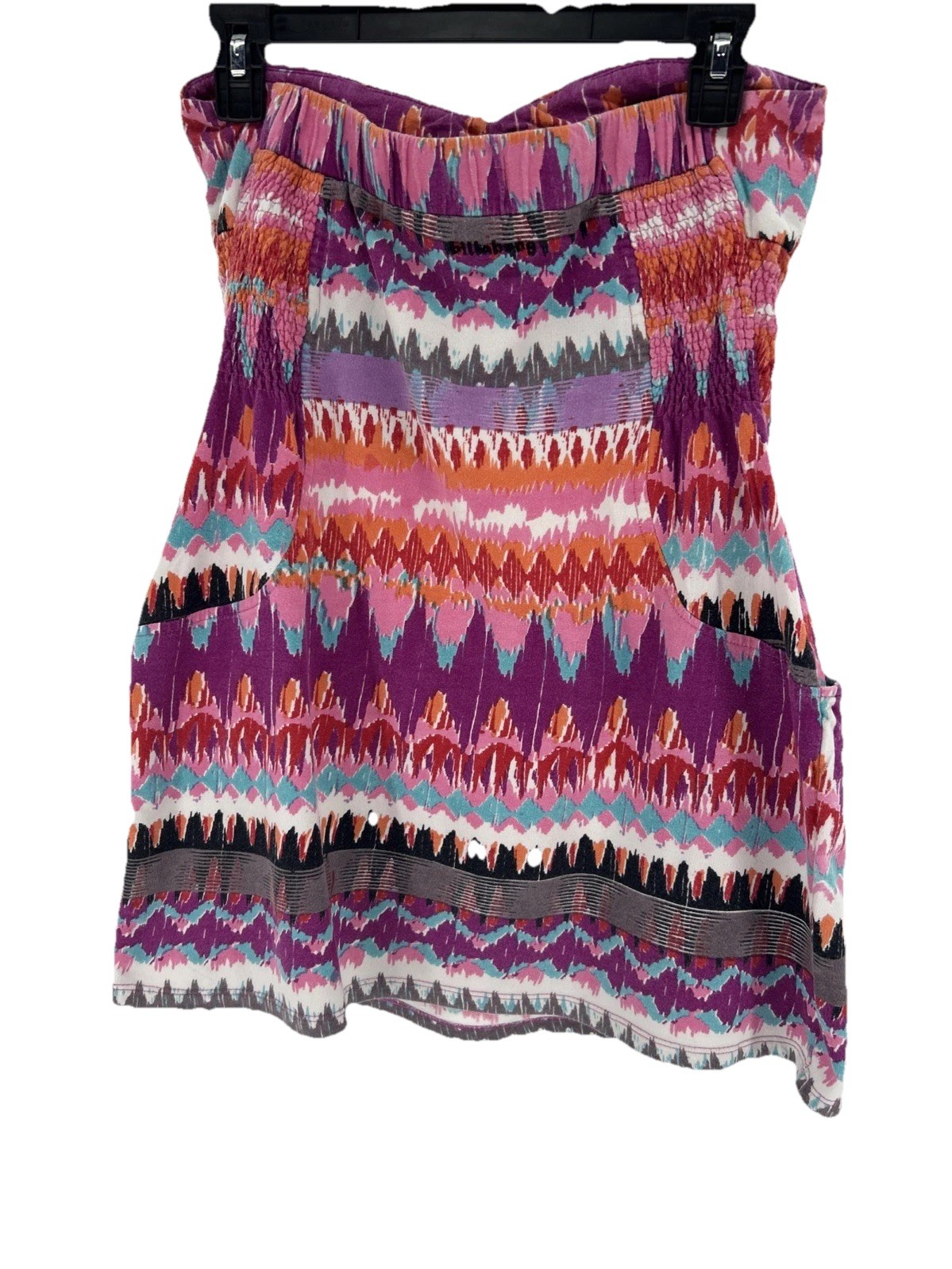 Billabong Strapless Mini Dress Large Multicolor Ikat Geometric Pockets JD08KMON