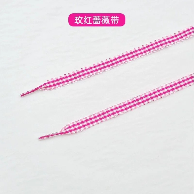 1 Pair 1cm Wide Ribbon Grid Flat Shoelaces Length 120cm Trendy DE Training Shoes