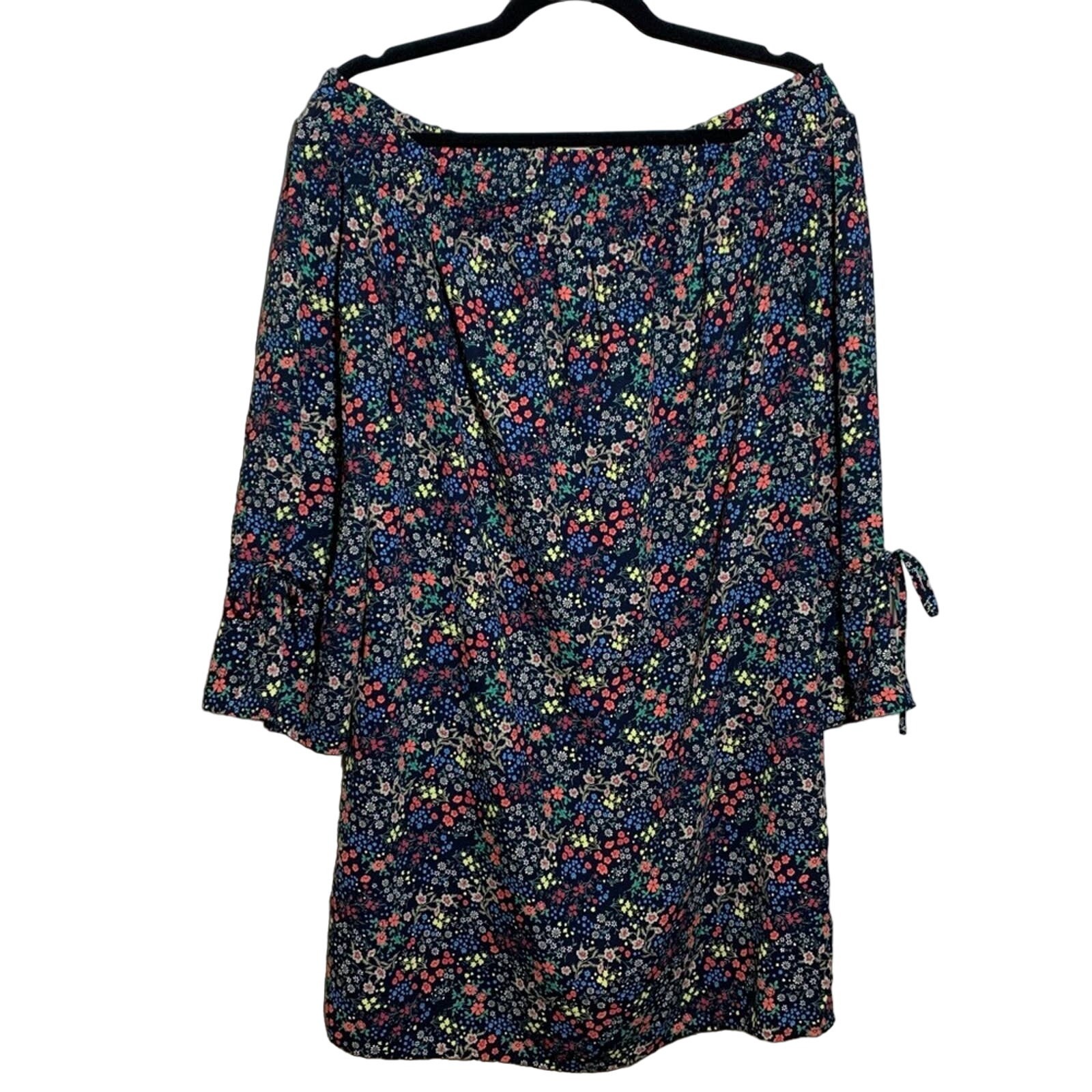 Lucky Brand Ditsy Floral Off The Shoulder Boho Mini Dress Black Multicolor Small