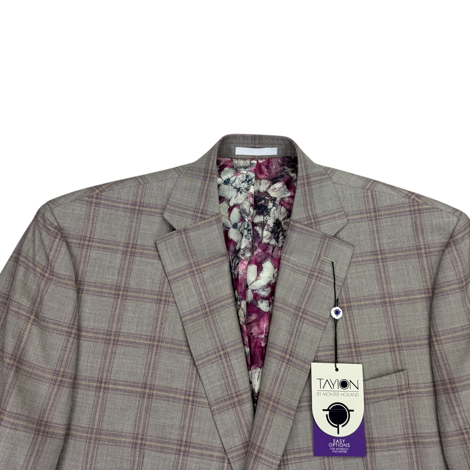 Tayion Mens Agordy Regular Fit Plaid Suit Jacket Tan Red 44R