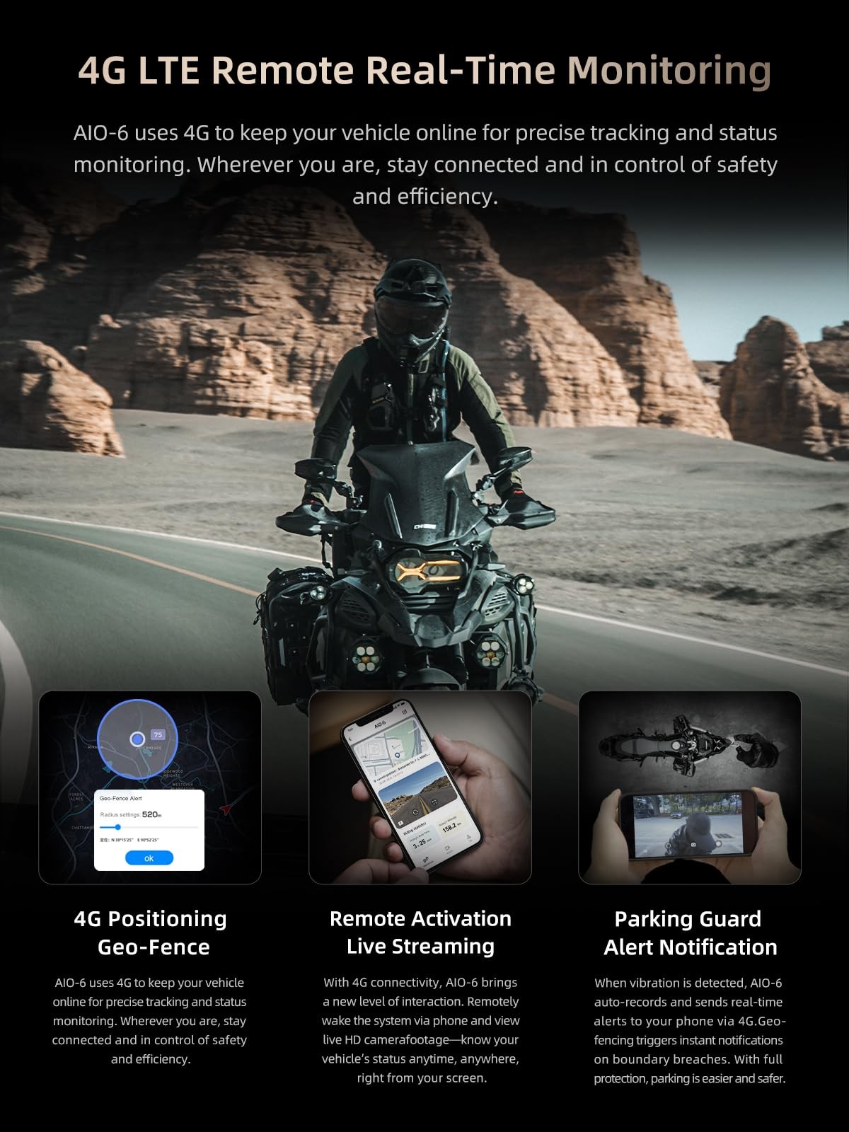 CHIGEE AIO-6 LTE 4G Motorcycle GPS Navigation with 6 inch Display, Smart Geo-Fen