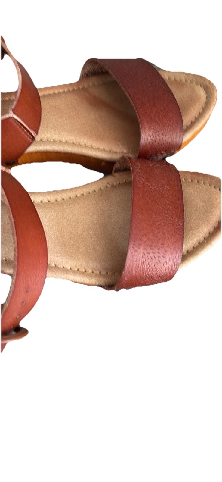 MIA Nira Wooden Sandals Chunky Block Heel Brown Straps Size 8.5M
