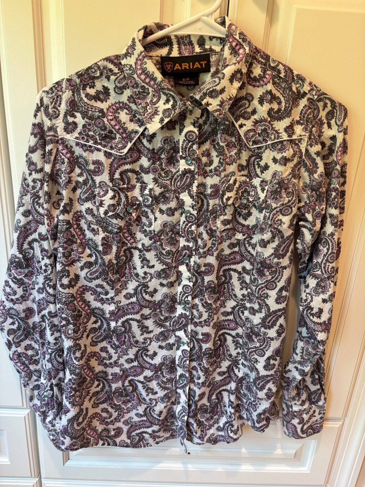 Ariat Women’s Small Western Paisley Snap Front Shirt Pink Purple Turquoise