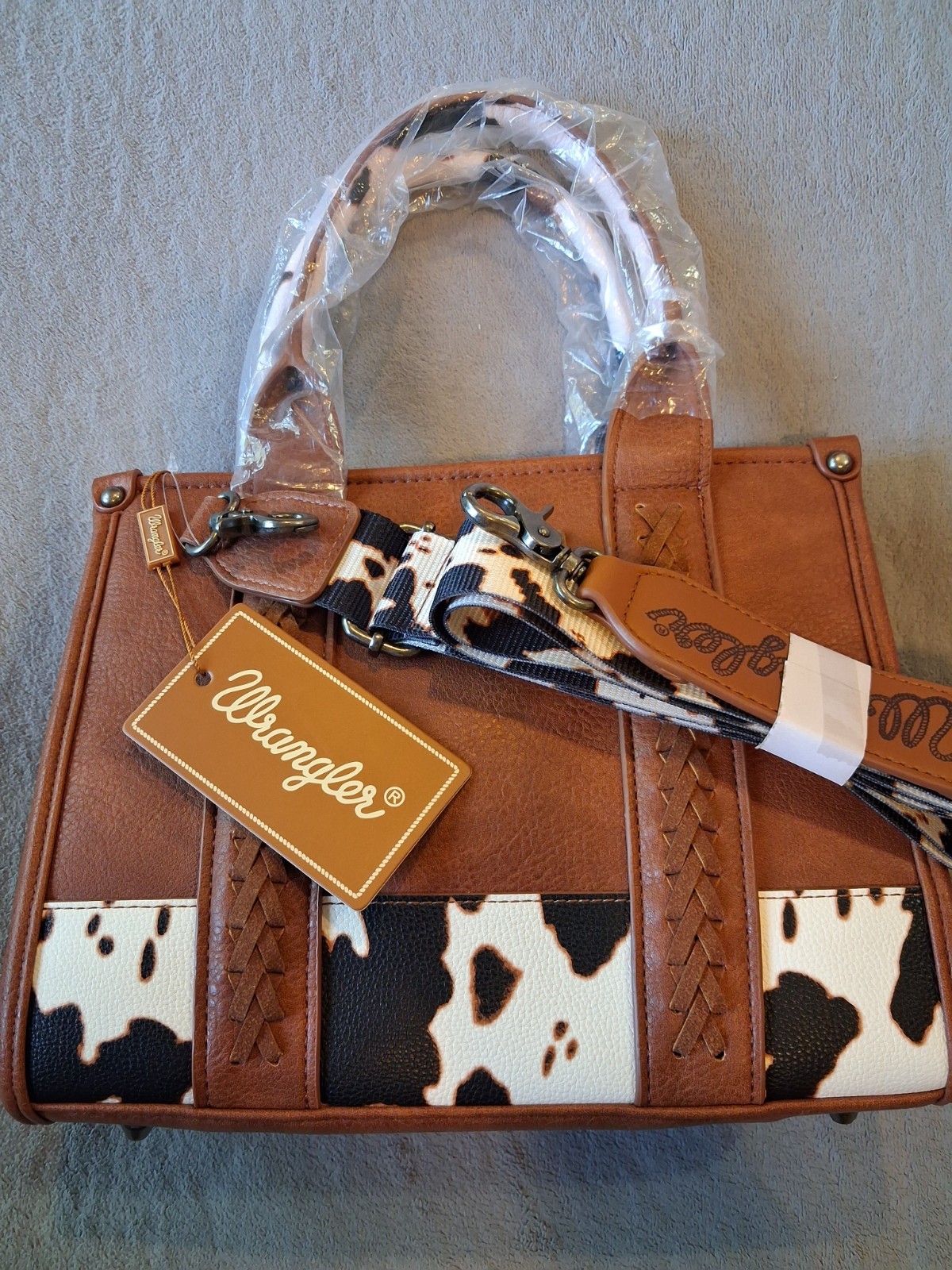 NEW Wrangler Montana West Tote Bag Cow Print NWT Crossbody Medium Satchel