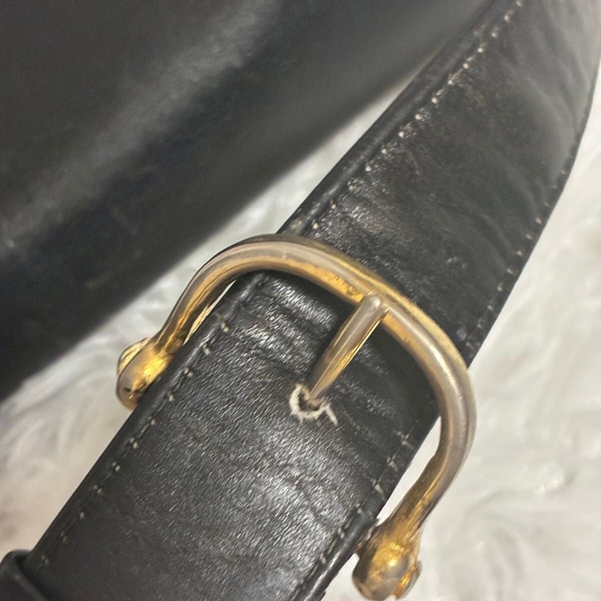 CELINE Black Leather Horse Carriage Buckle Shoulder Bag Gold Italy 22cm