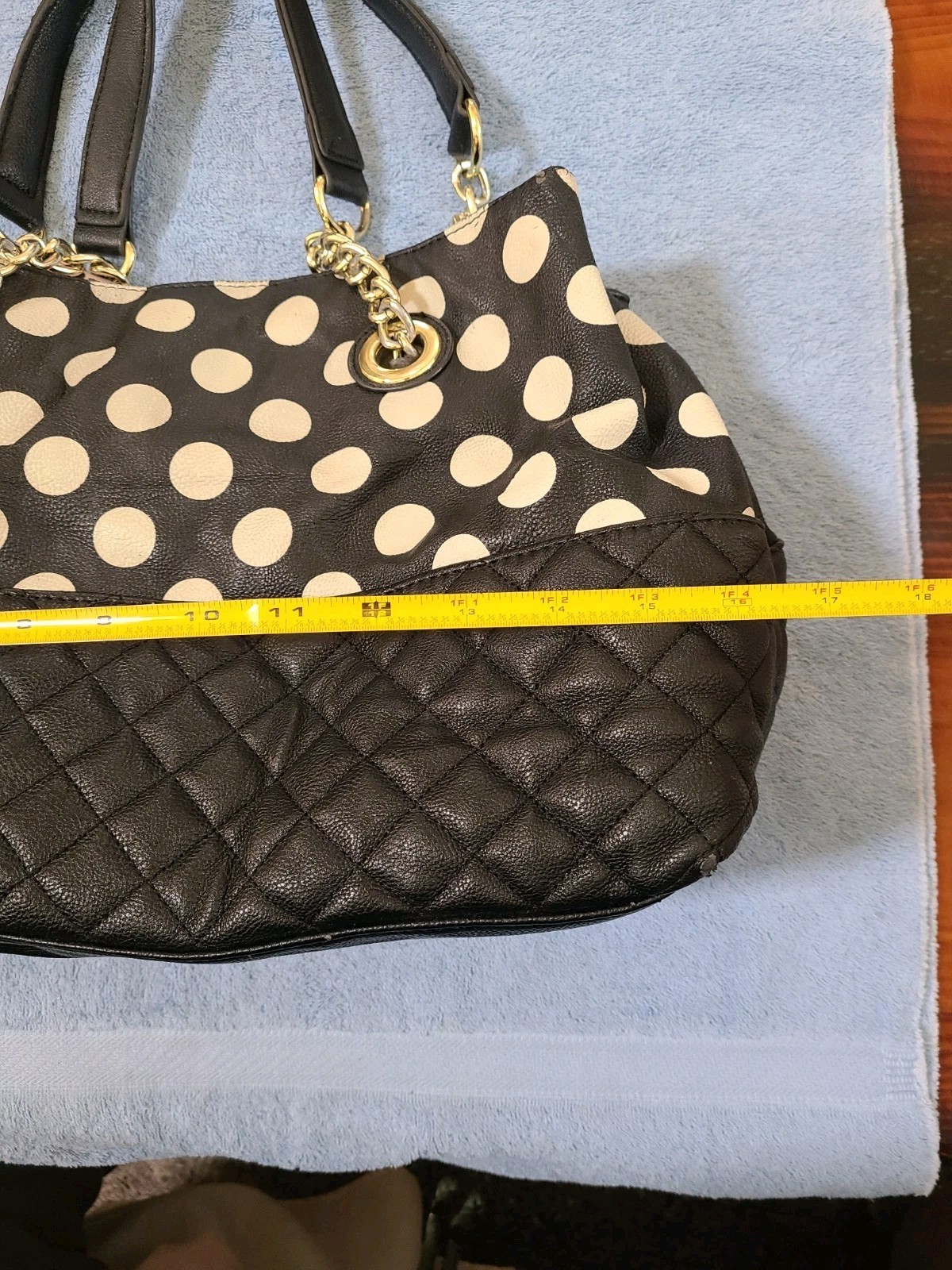 Betsey Johnson Large Black & Ivory Polka Dot Bow Quilted Chain Strap Purse Bag