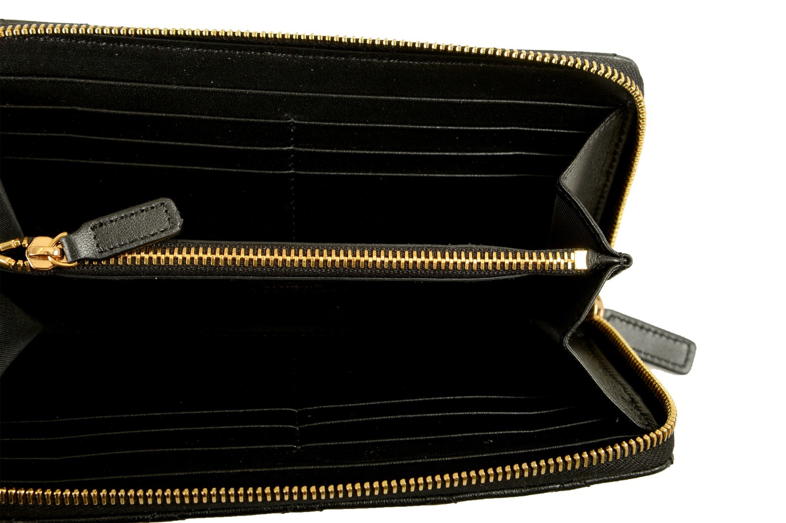 Versace Black Quilted Leather Gold Medusa Zip Around Wallet