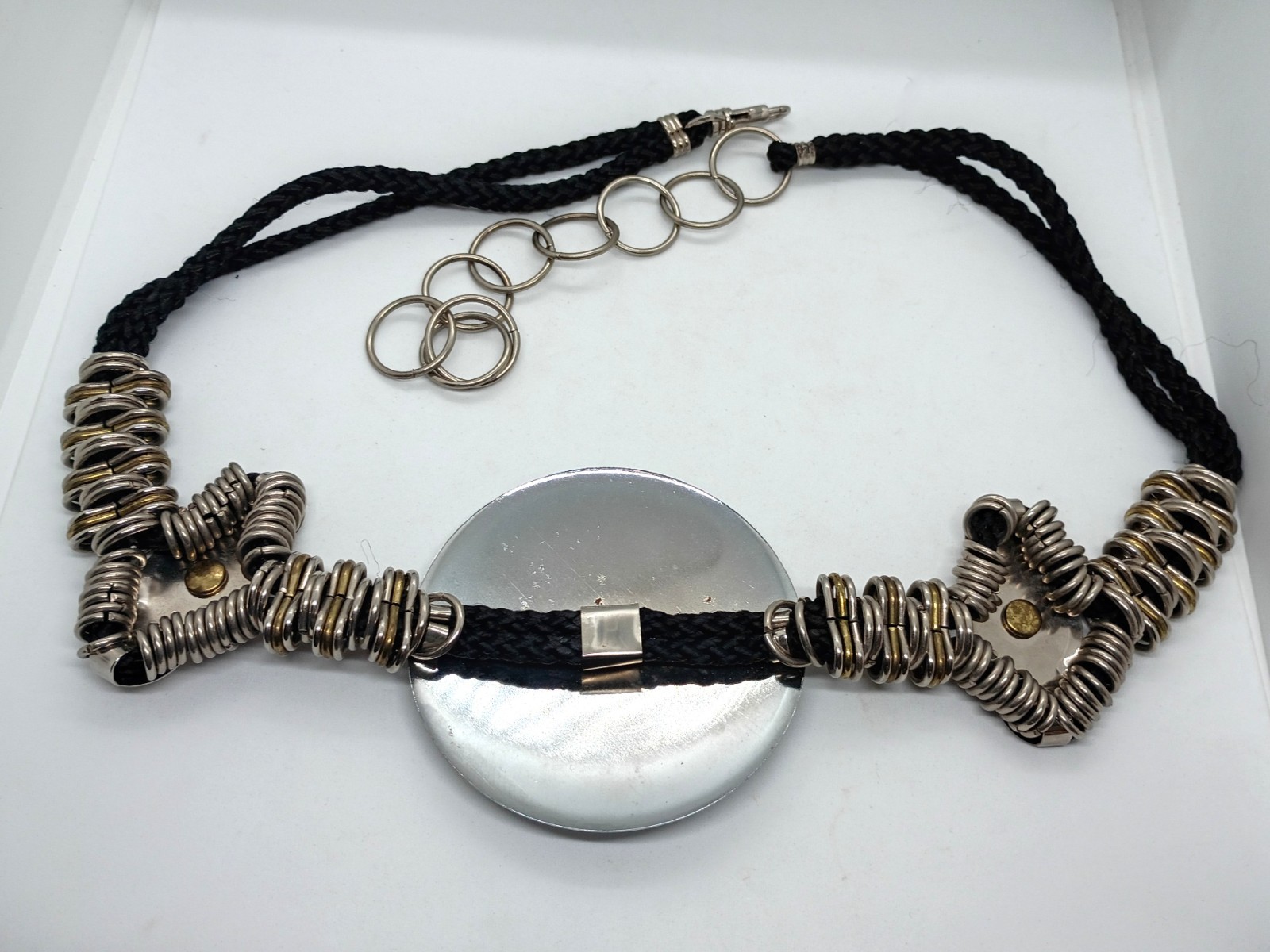 Vintage 1980s/1990s Boho Statement Belt Silver and Gold Metal Accents Medallion