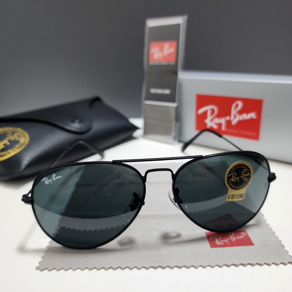 Ray-Ban RB3025 Aviator Pilot Sunglasses Black Frame Glass Gray Lens 58-14 mm