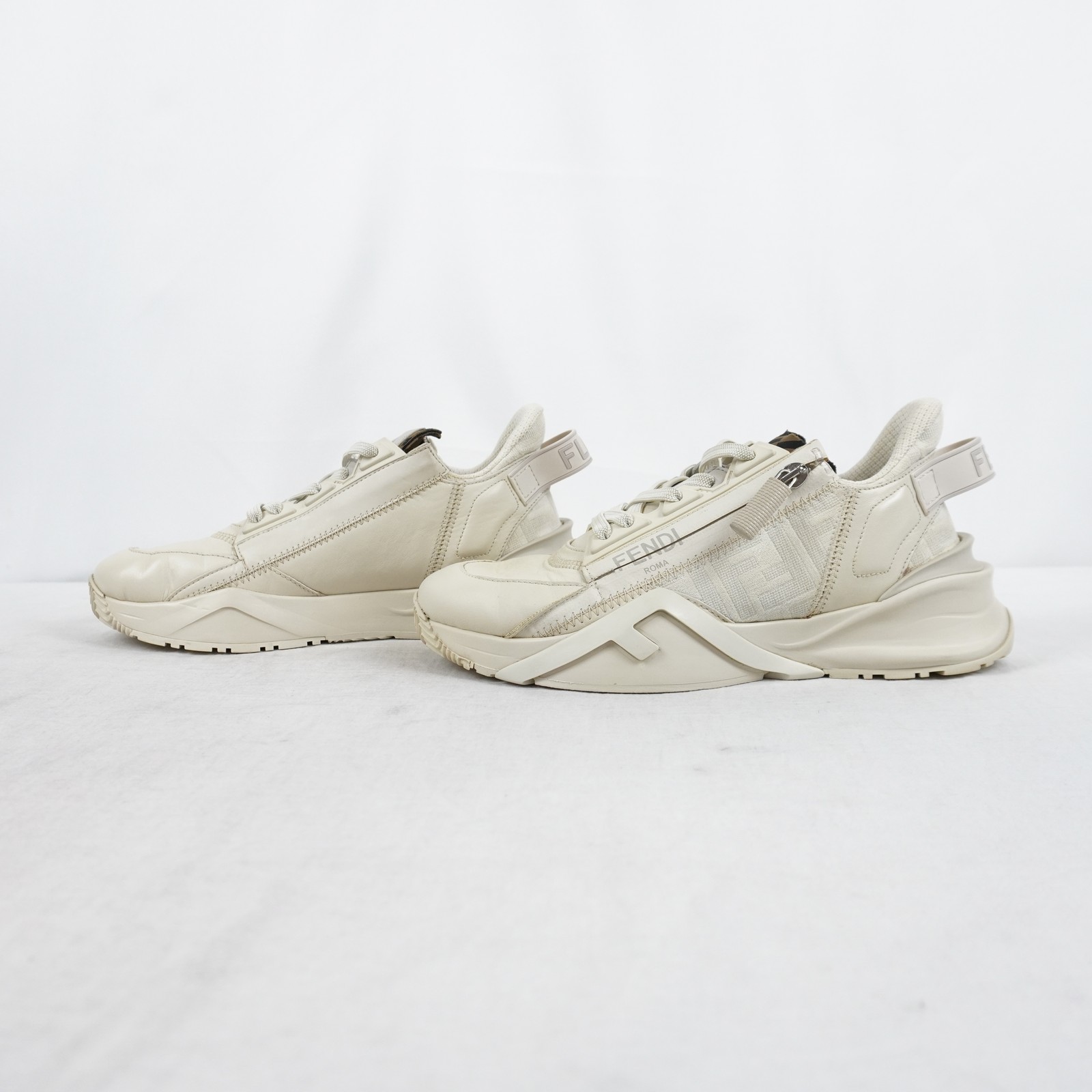 Fendi FF Flow Sneakers In White With Brown Accent – Women’s Size EU 38