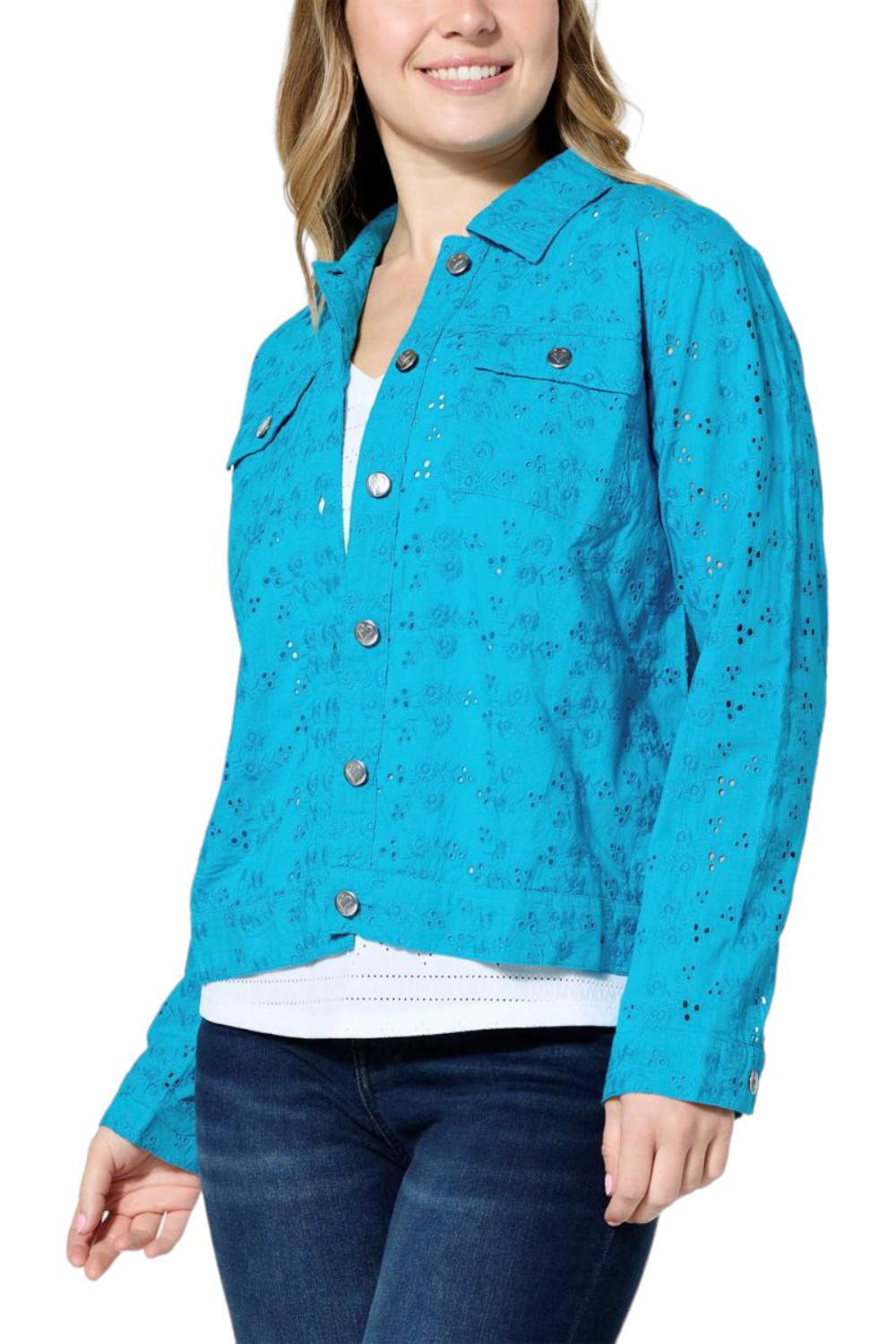 Colleen Lopez Cotton Eyelet Jacket Caribbean Teal