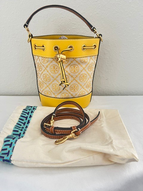 Tory Burch T Monogram Jacquard Yellow Mini Bucket/Shoulder Bag