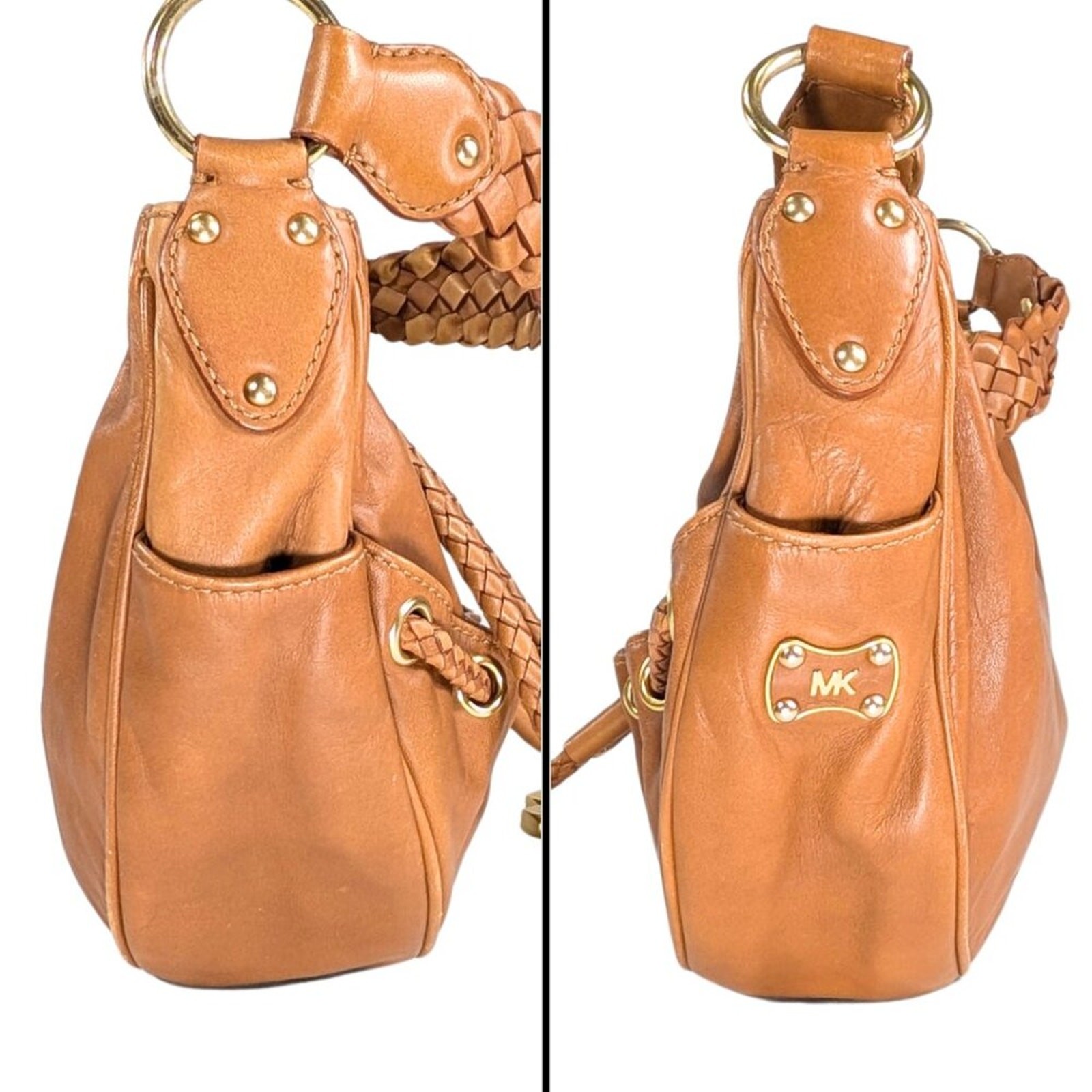 Michael Kors Nolita Tan Leather Braided Hobo Zip Boho Festival Shoulder Bag