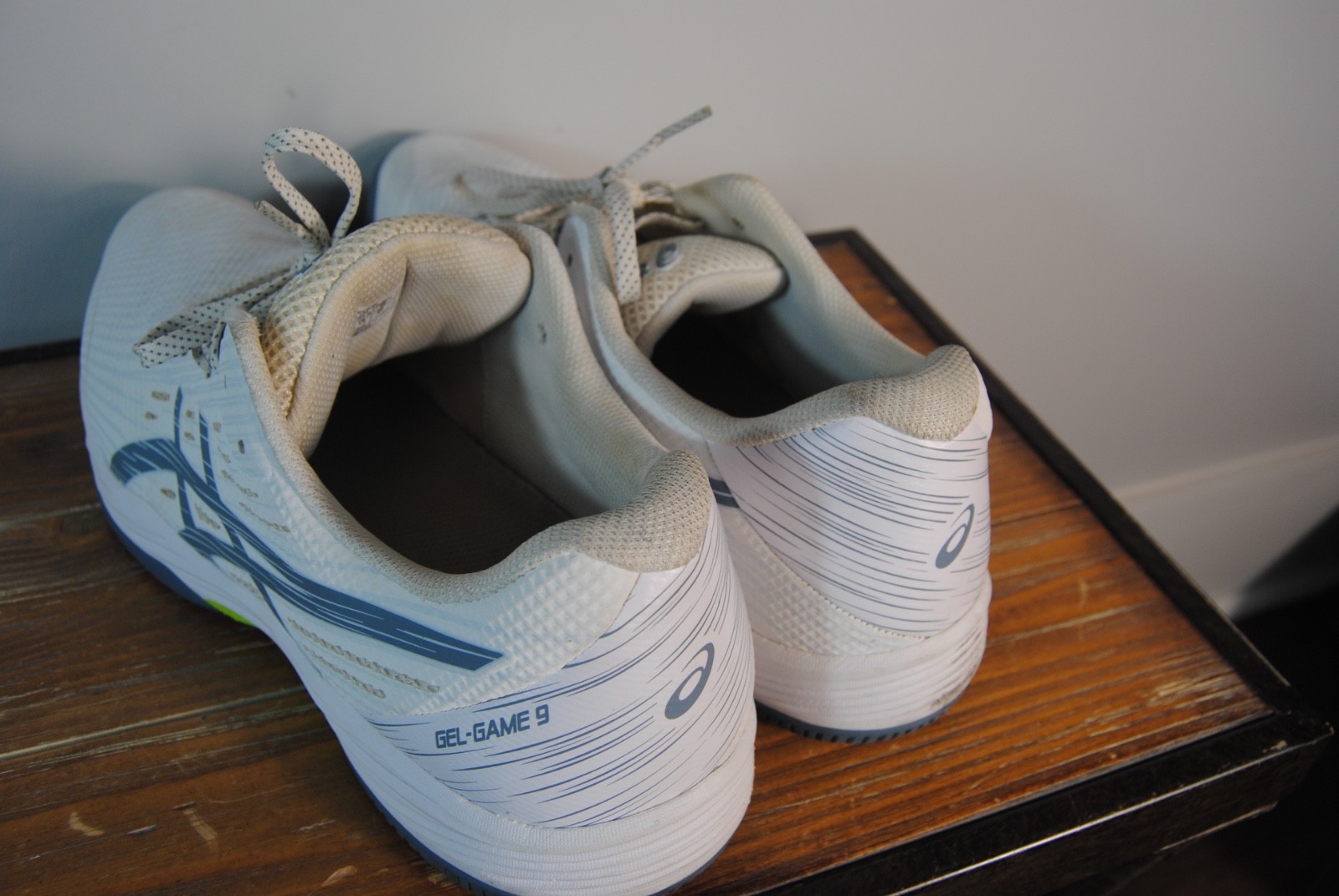 Asics Gel Game 9 White Steel Blue Men’s size 13. Tennis/pickleball Shoes