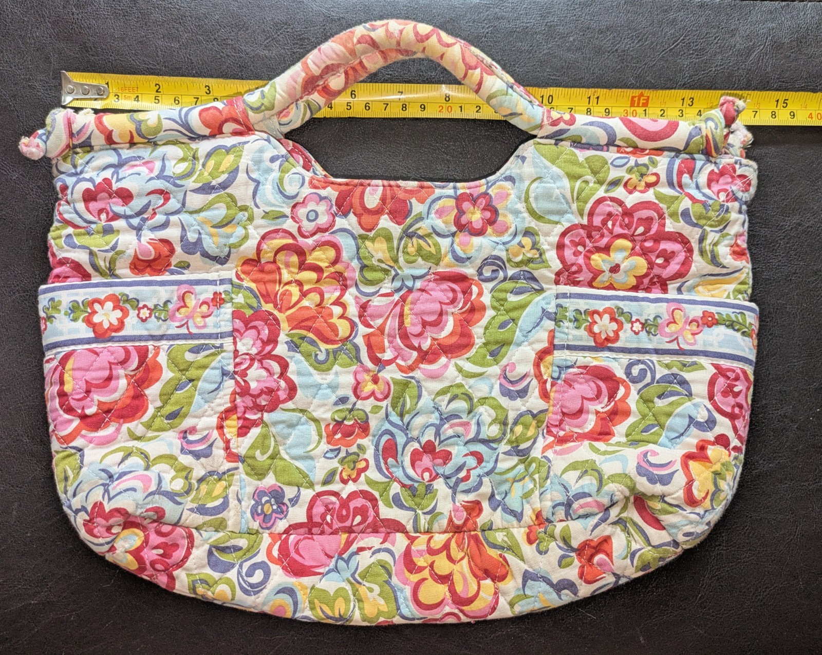 Vera Bradley Floral Quilted Satchel Top Handle Zip Bag, Lined, Pockets