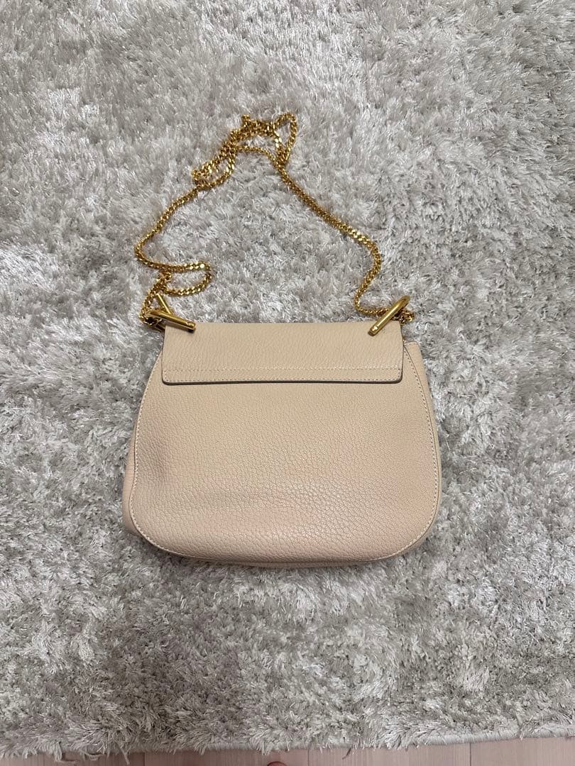 Chloe Drew Shoulder Bag White Leather Chain Strap 8.7 x 7.9 x 2.8 inches Medium