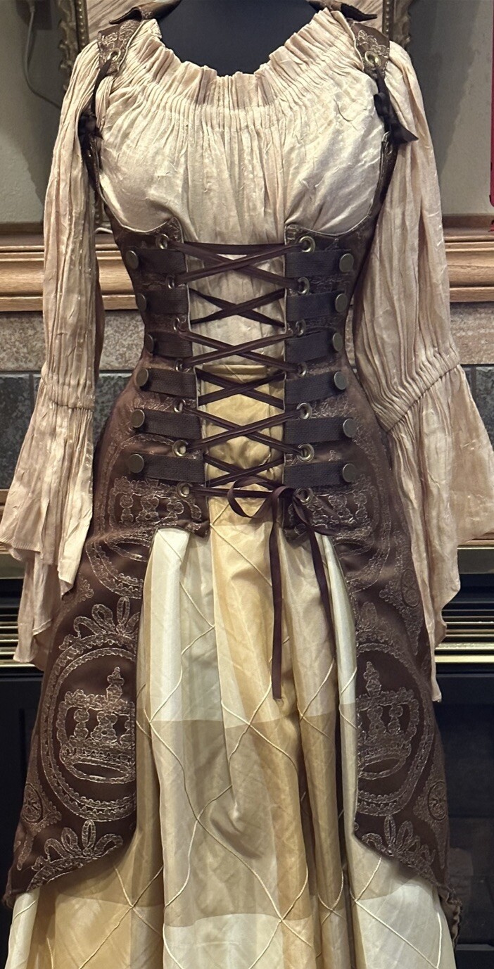 Damsel In This Dress (DiTD) Brown &Gold Damask Peacock Tailed Vixen Corset-24.5”