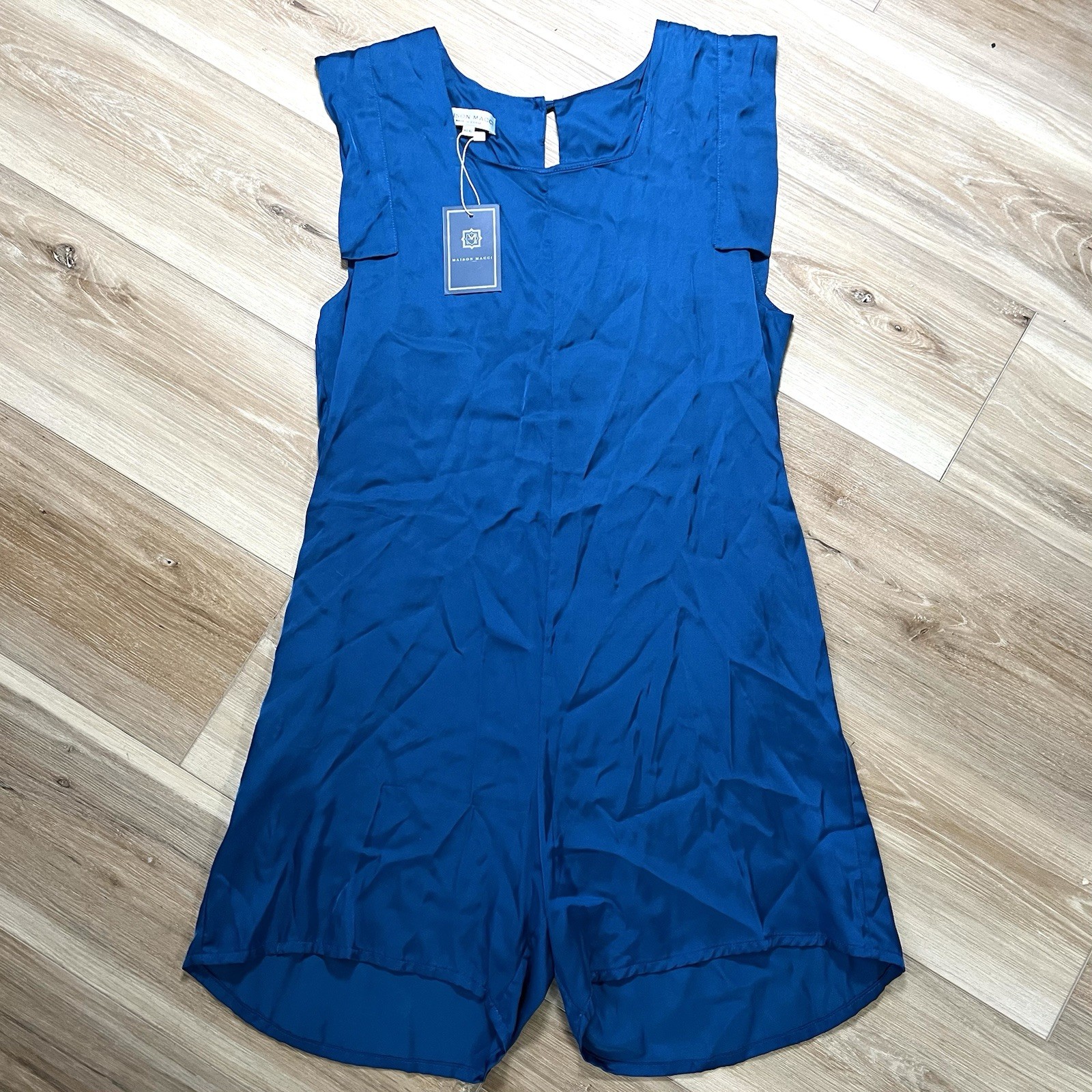 ~$330 Maison Macci Made in Corse France Silky Blue Romper Luxury Coastal M READ