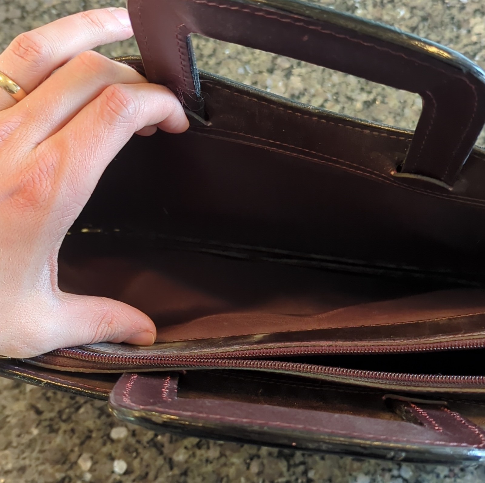 Brown Men’s Briefcase Zip Push Lock Top Handle Detachable Strap