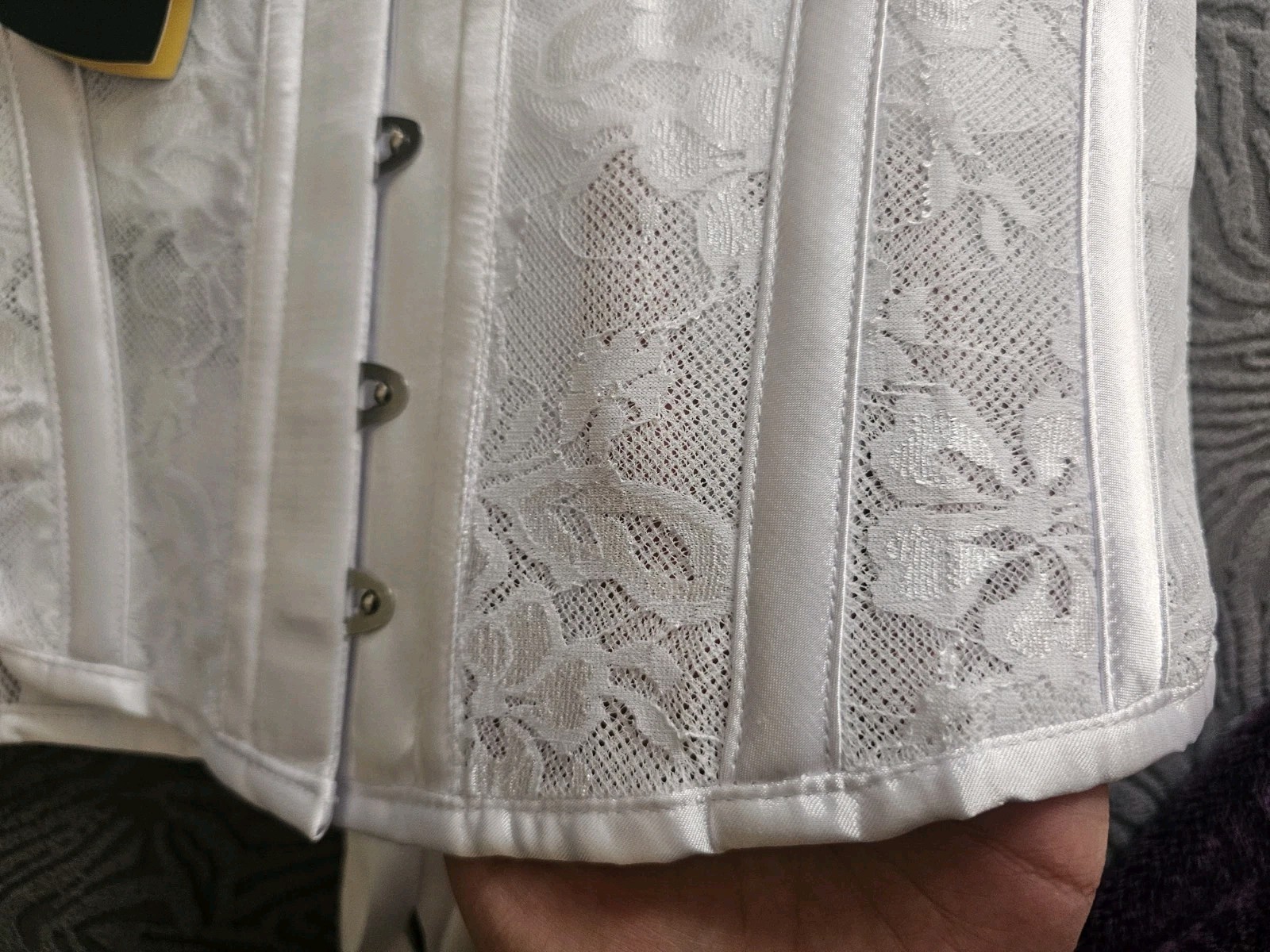 Corset Story White Dupion Mesh Lace Overlay Underbust Corset Size 34″
