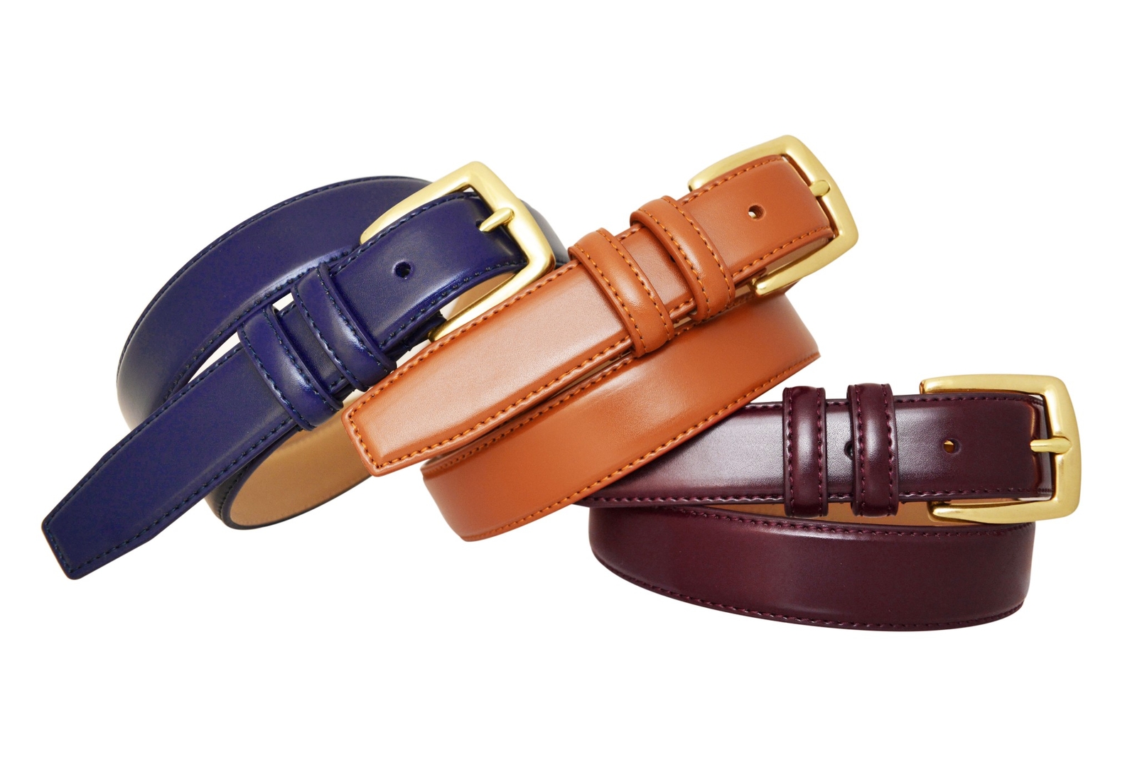 0211 TONEKA Double Keeper Leather Belt Cordovan Navy Tan w/Solid Brass Buckle