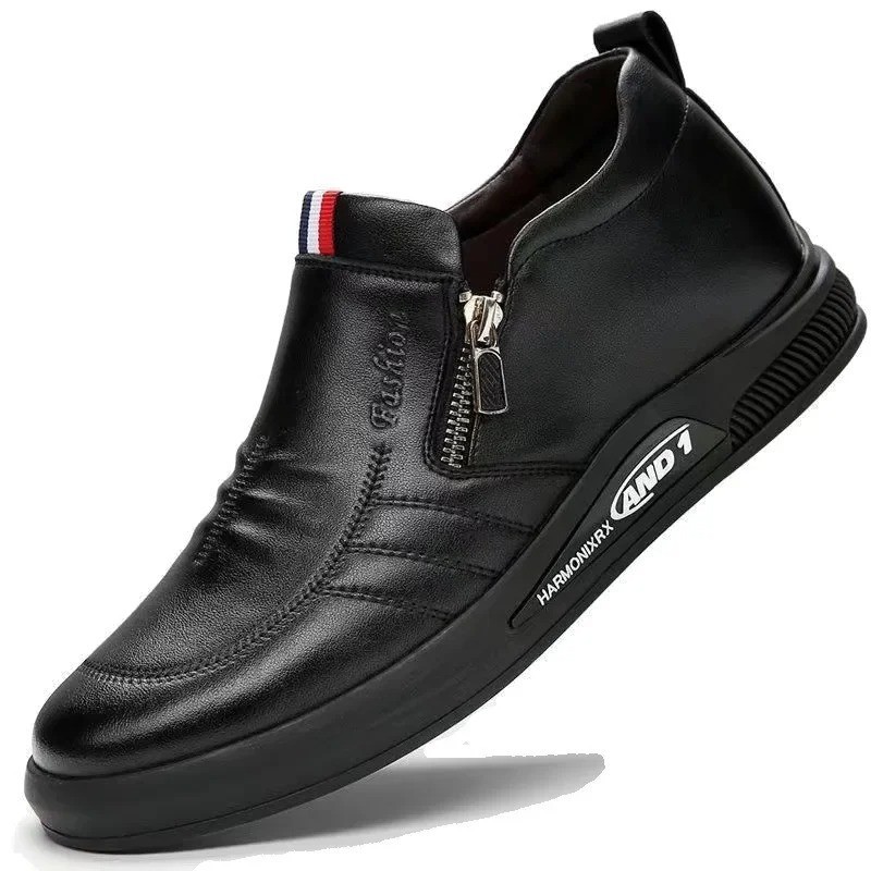 Men’s Leather Zip Sneakers Slip-On Moccasins Soft Sole Driving Casual Shoes