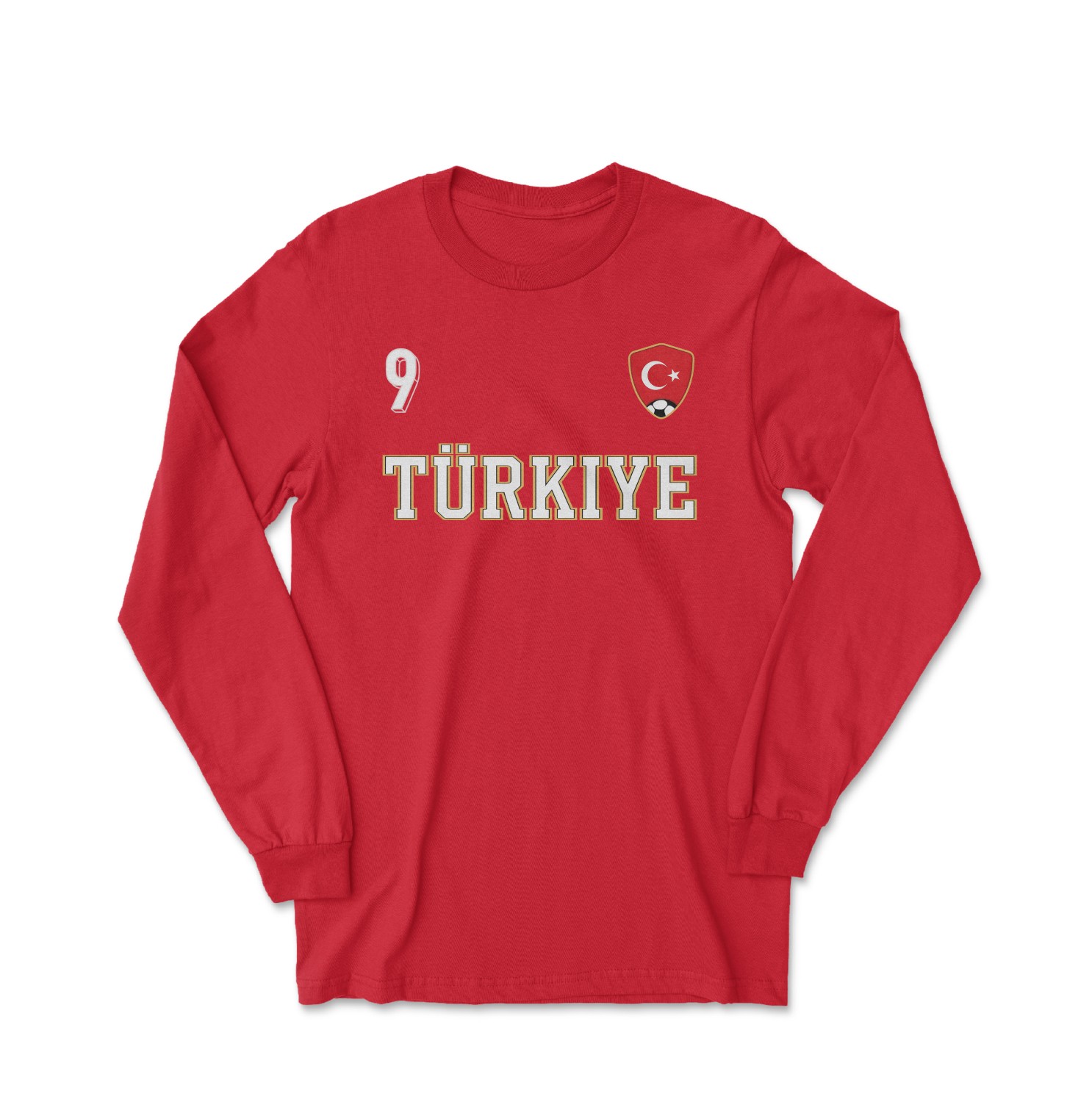 Turkiye Yilmaz 9 Soccer Inspired Jersey Style Long Sleeve T-Shirt