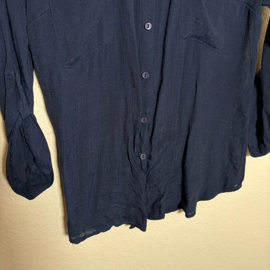 B Wear Shirt Women’s XL Blue Navy Button Up Sheer Pocket 3/4 Sleeve Casual Top