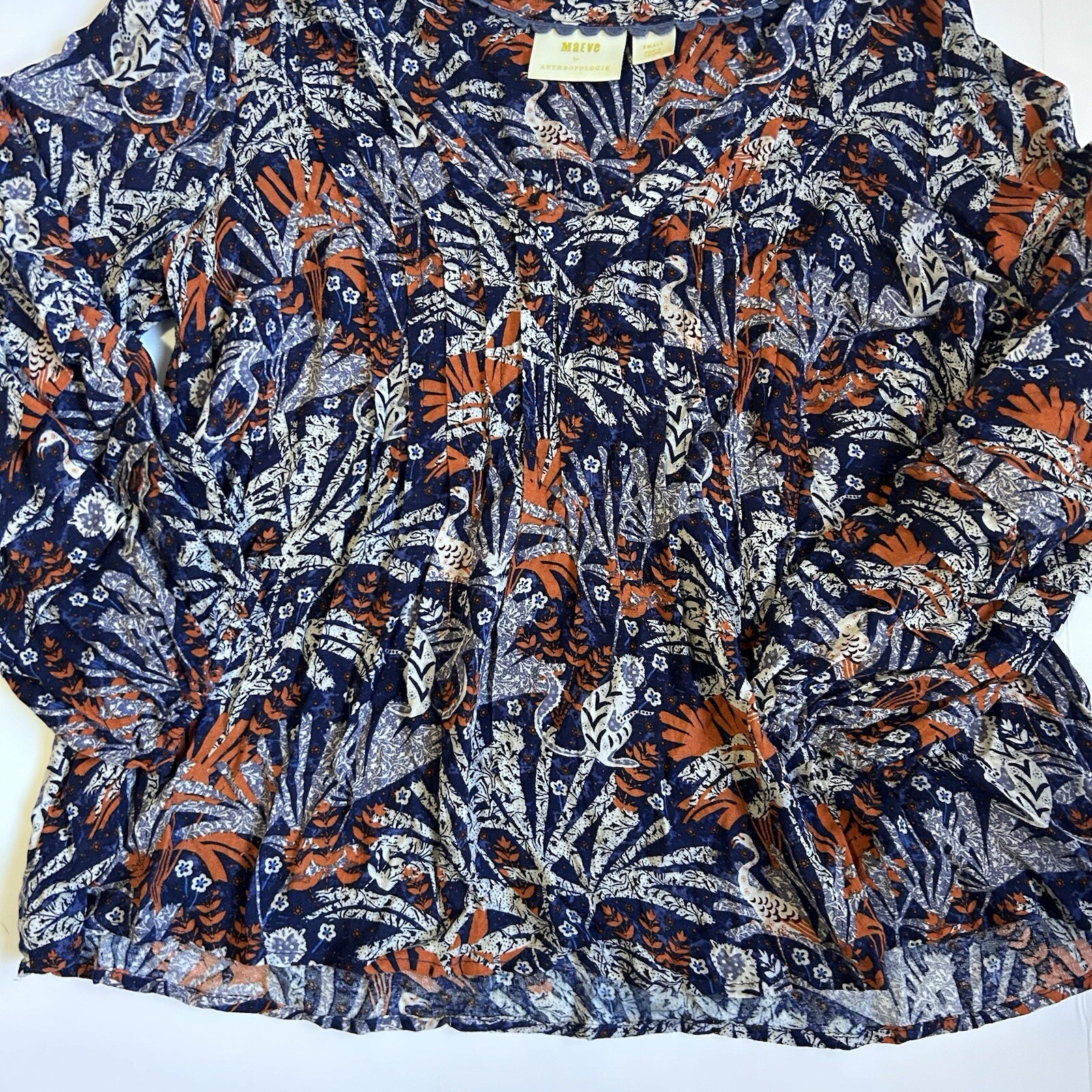 Anthropologie Maeve Cathy Jungle Print Pleated Blouse Size Small