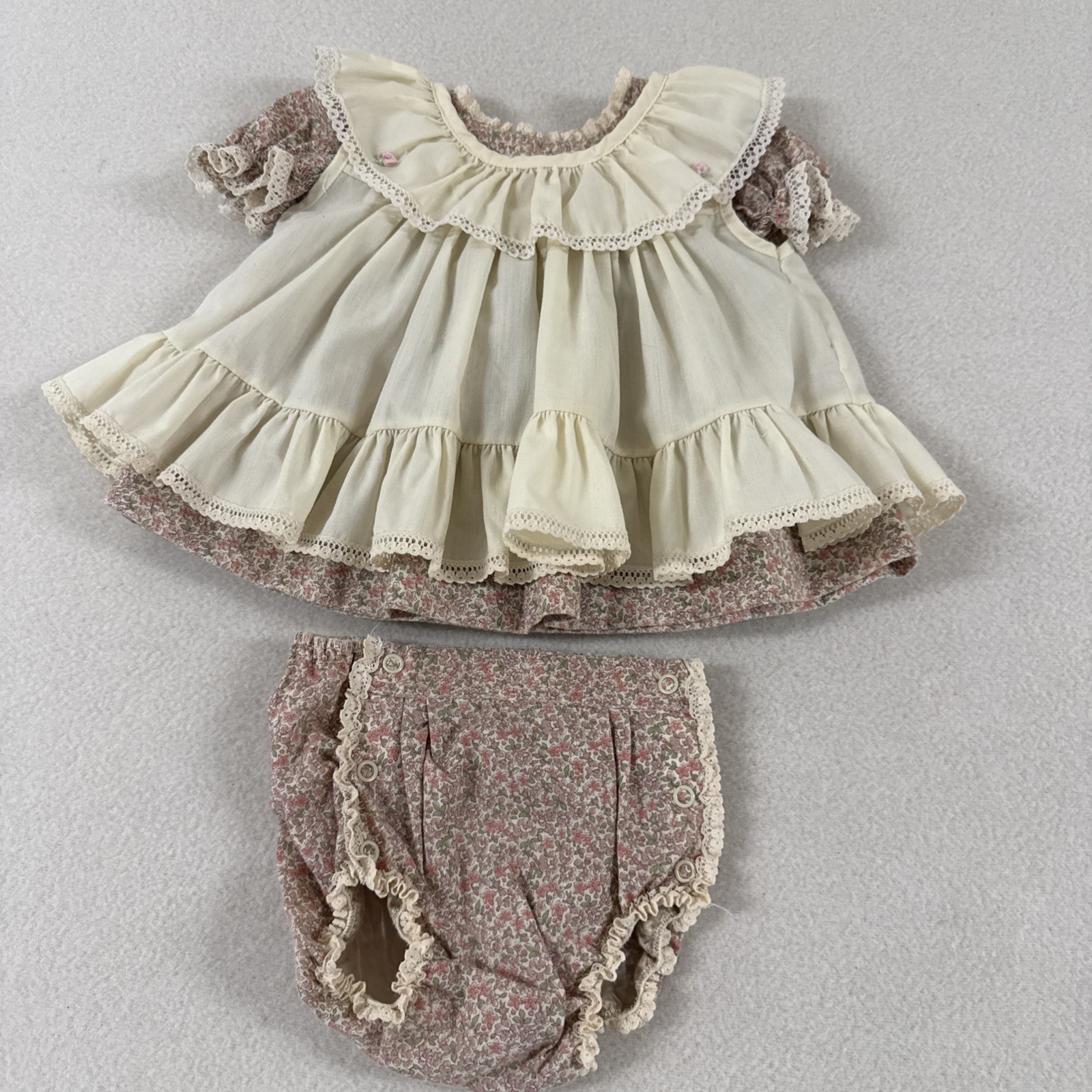 Vtg 1970s Infant Girls Dress Apron Pinafore Little House on the Prairie Farm