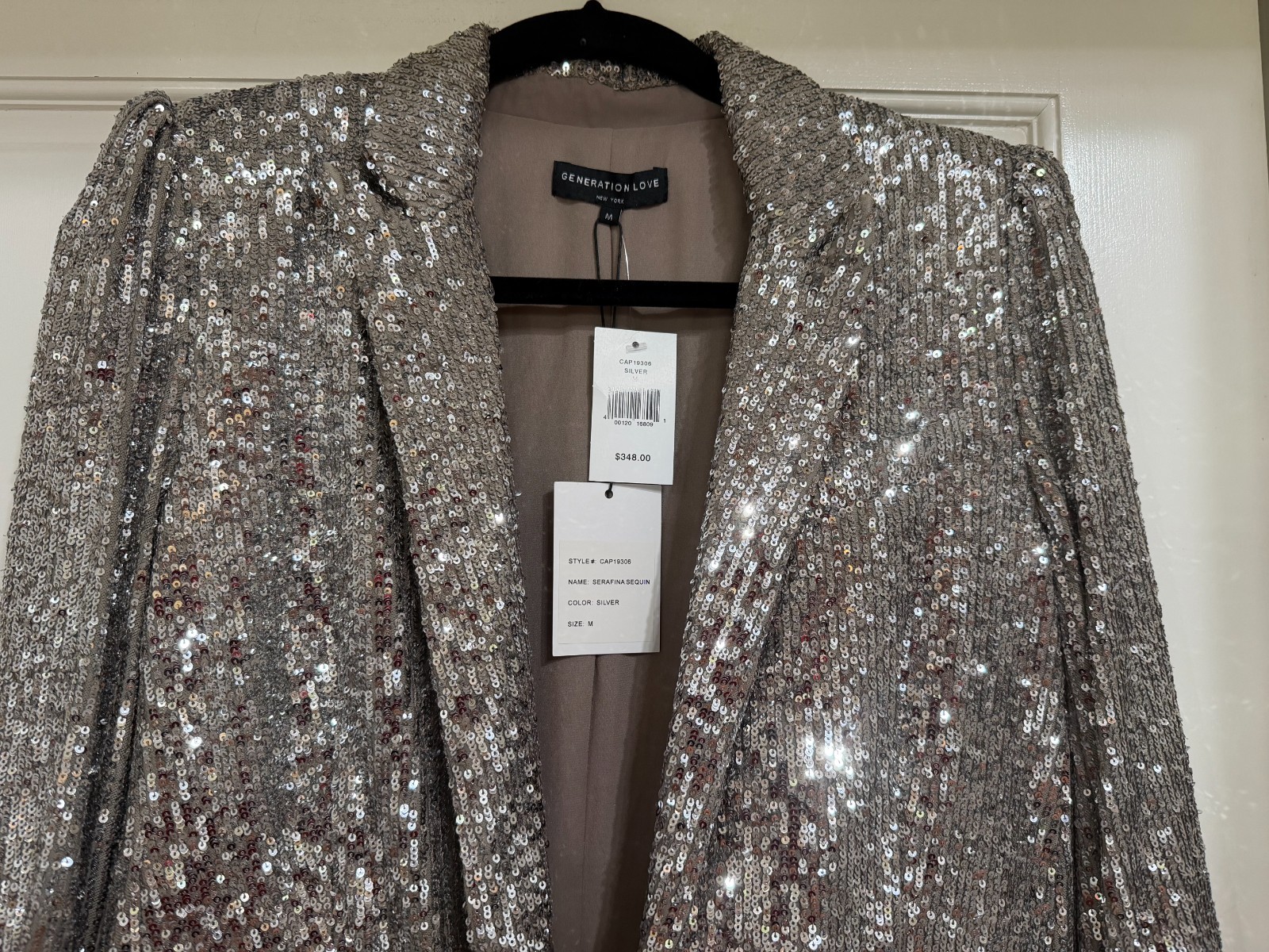 SALE New w Tags $348 Generation Love Silver all over Sequin Jacket sz M
