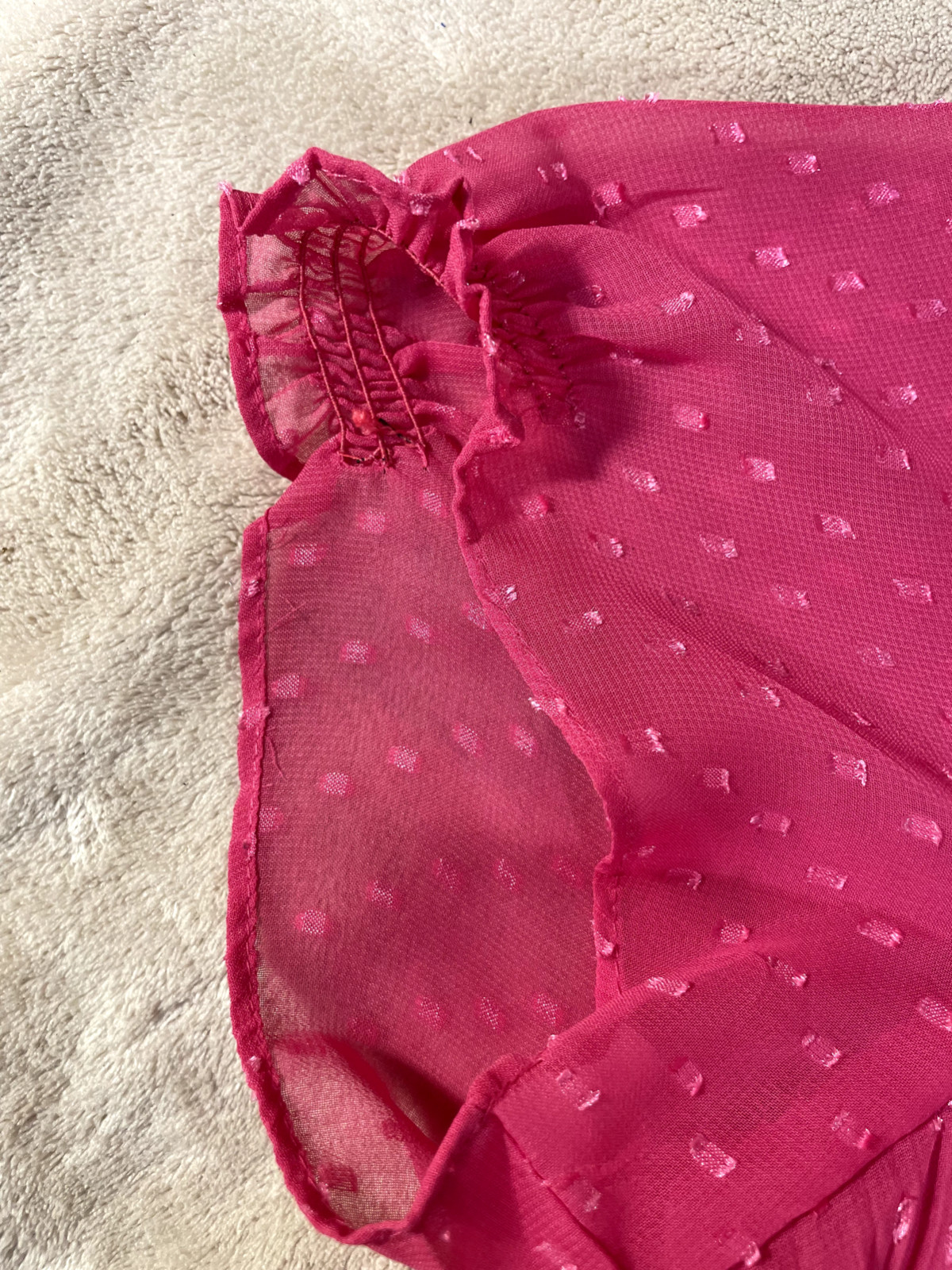 Misty & Max Sz L Women’s Sheer Pink Button Ruffle Collar Blouse Shirred Cuff