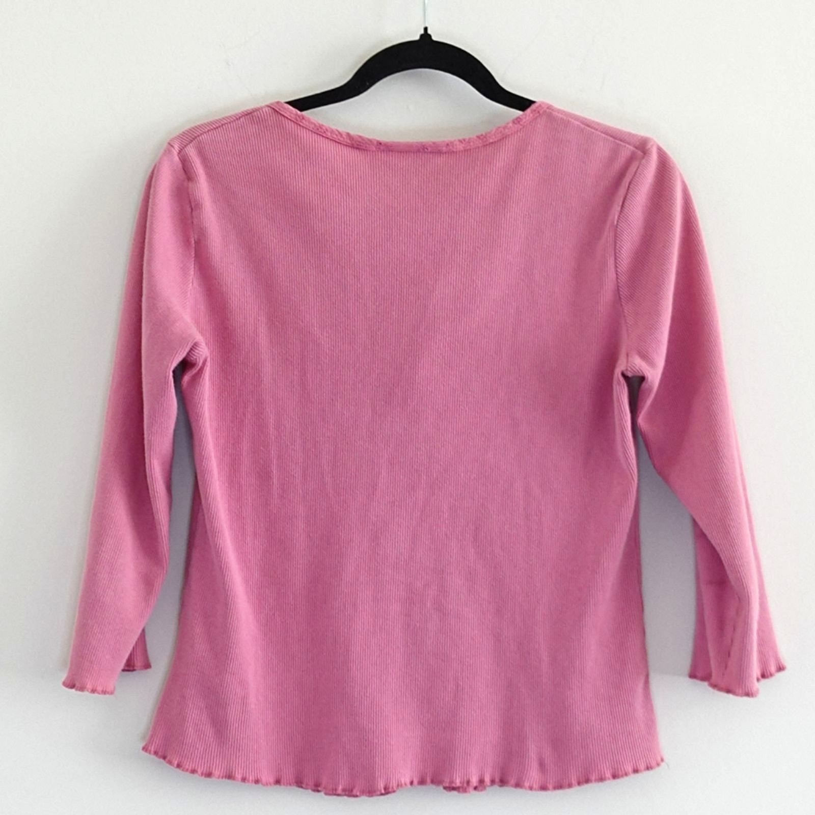 Vintage Y2K Faded Glory Light Pink Lace Up 3/4 Sleeve Milkmaid Blouse Size S