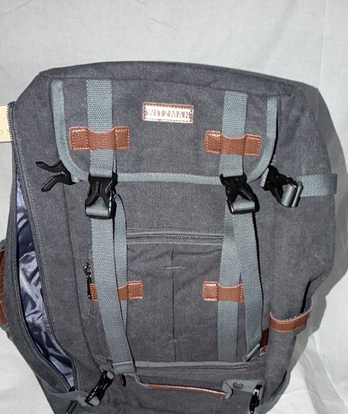 Witzman Gray Large Backpack Zip/Buckle Lined Inner Pockets Travel Casual