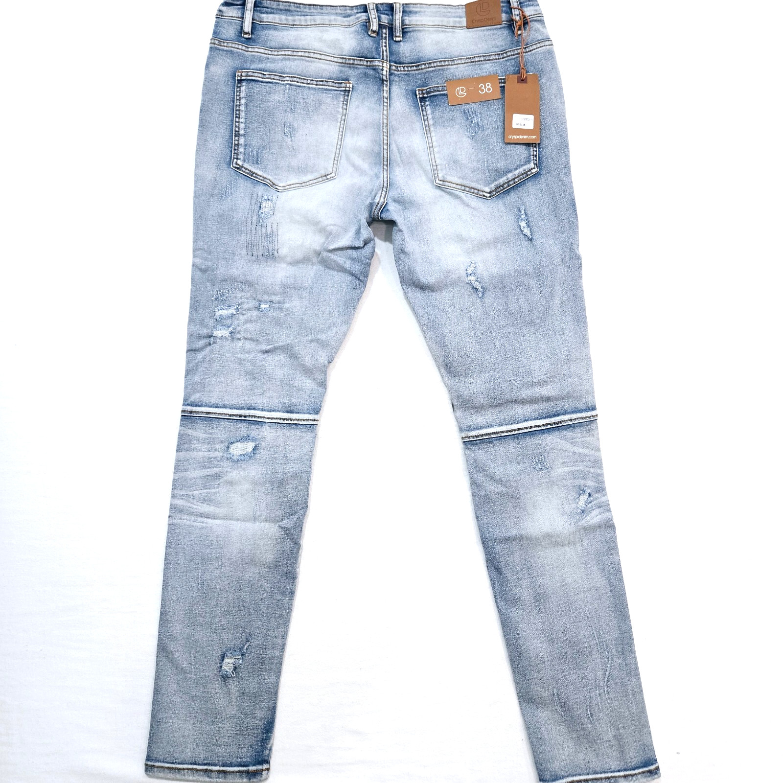 Crysp Denim Premium Men’s Blue Jeans Zip Patch Work Design Distressed Skinny Fit
