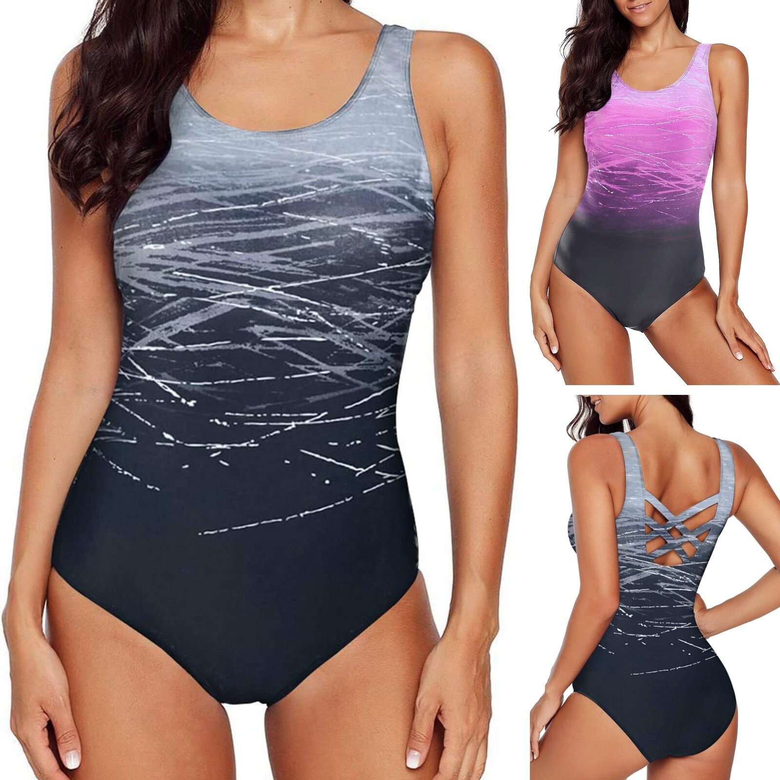 Womens Swimming Costume Tummy Control One Piece X Back U-neckline