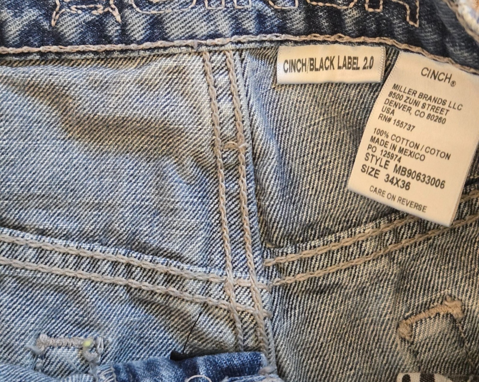 Cinch Black Label 2.0 Light Wash Fade 34×36″ Denim Western Blue Jeans