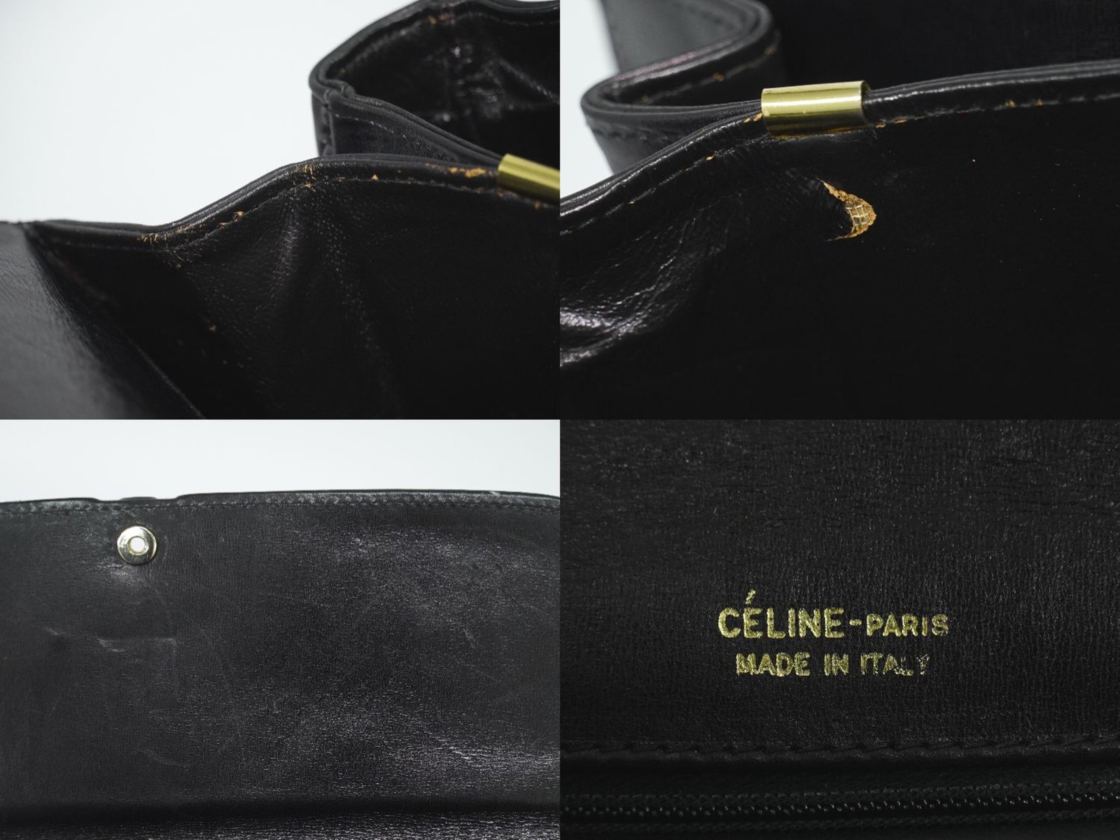 CELINE Horse Carriage Hardware Leather Shoulder Bag Black Gold