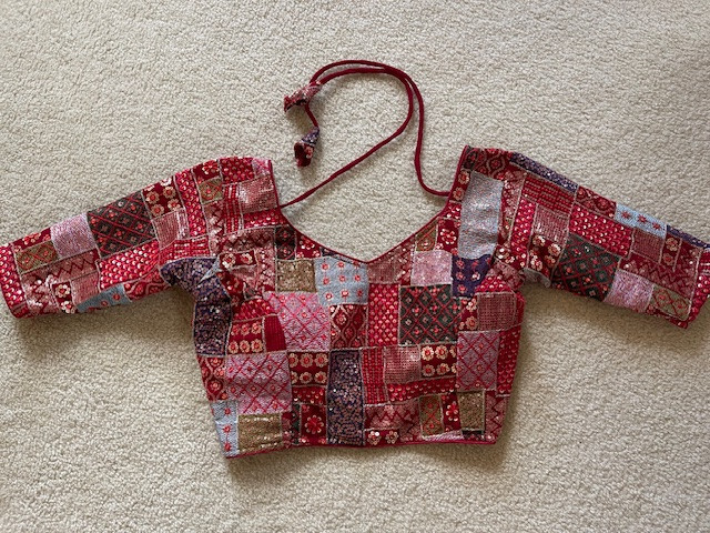 Bollywood Stitched Sari Blouse MIrror work Top Sz M / L Multi color