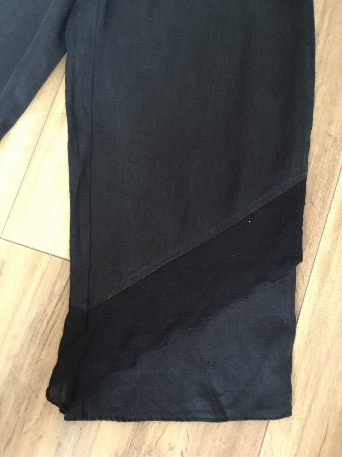 KASBAH Sz/2/M Black linen cropped wide leg trousers