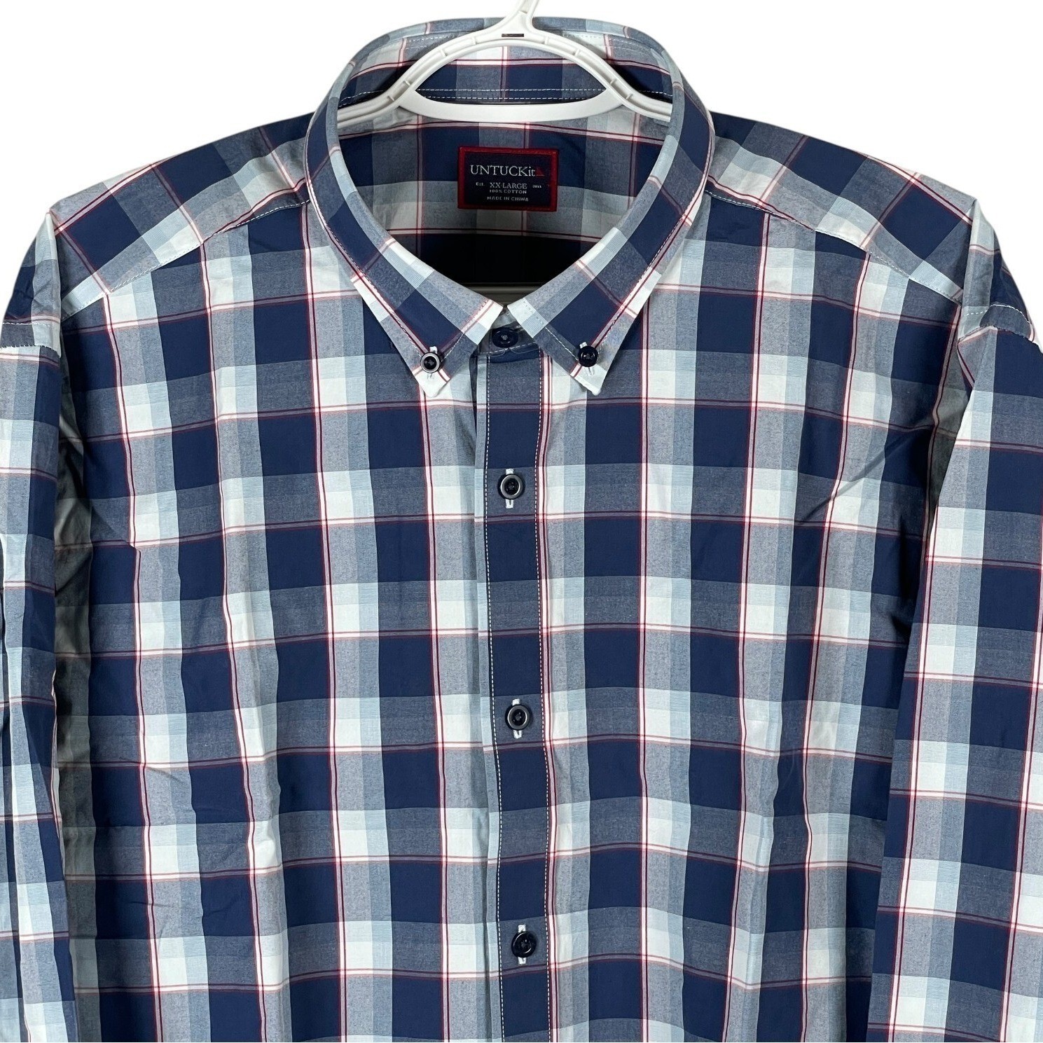 UNTUCKit St. Pierre Button Down Shirt Mens 2XL Reg Blue Plaid Long Sleeve NEW