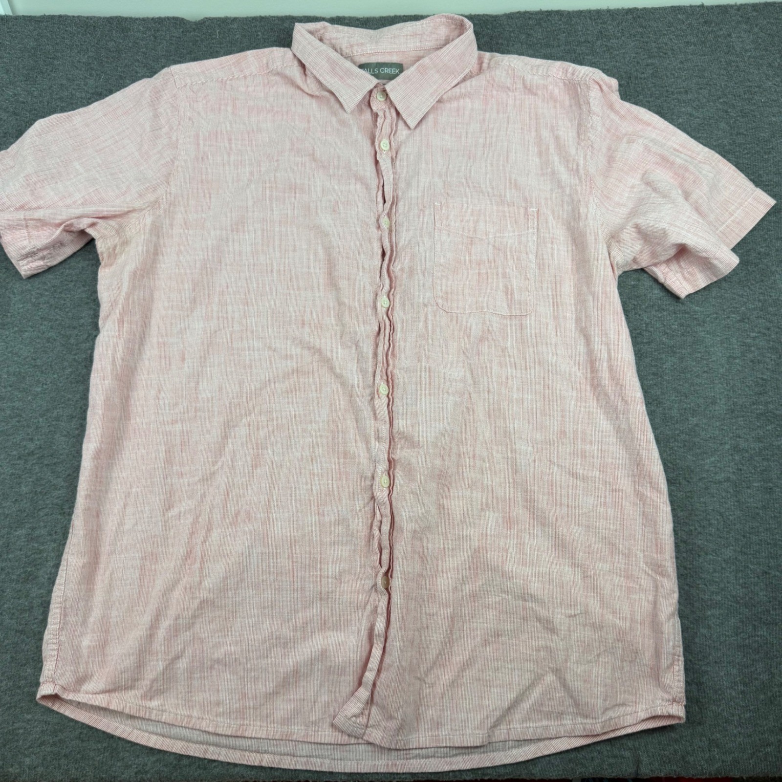 Falls Creek Button Down Shirt Mens XXL Pink Textured Short Sleeve Modern Fit