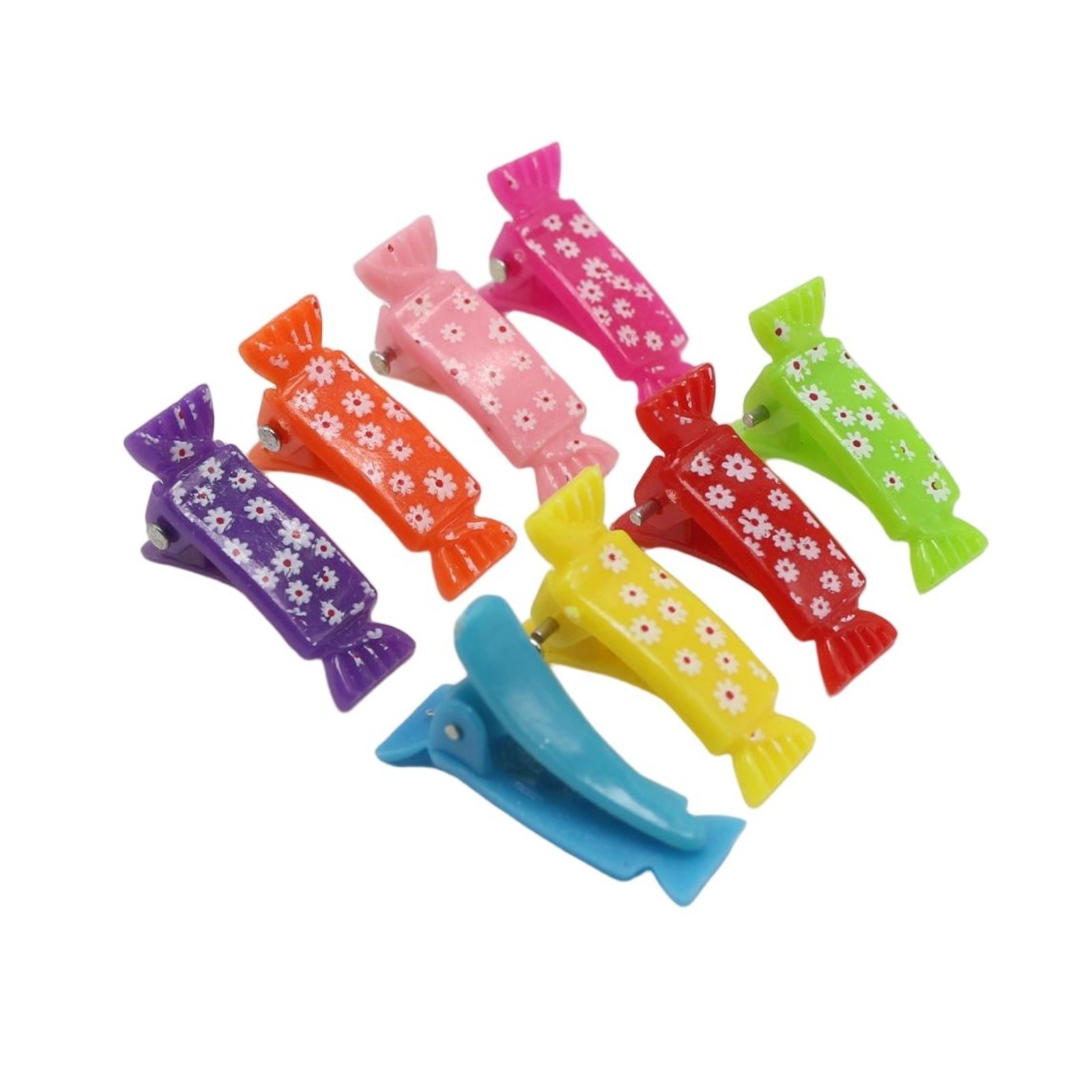50 pcs Mixed Color Floral Candy Hair Clips – 28mm Mini Alligator Barrettes