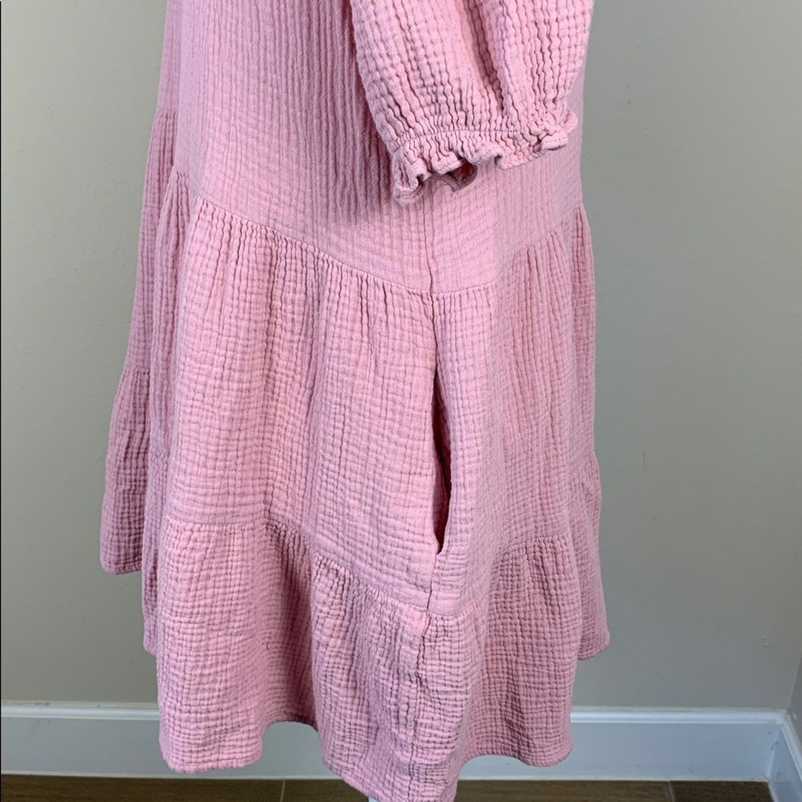 In February Pink Button-Front Gauze Tunic Dress