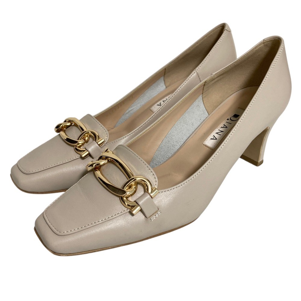 DIANA Leather Bit Square Toe Heel Pumps, Size 9.1″”, Greige Women USED