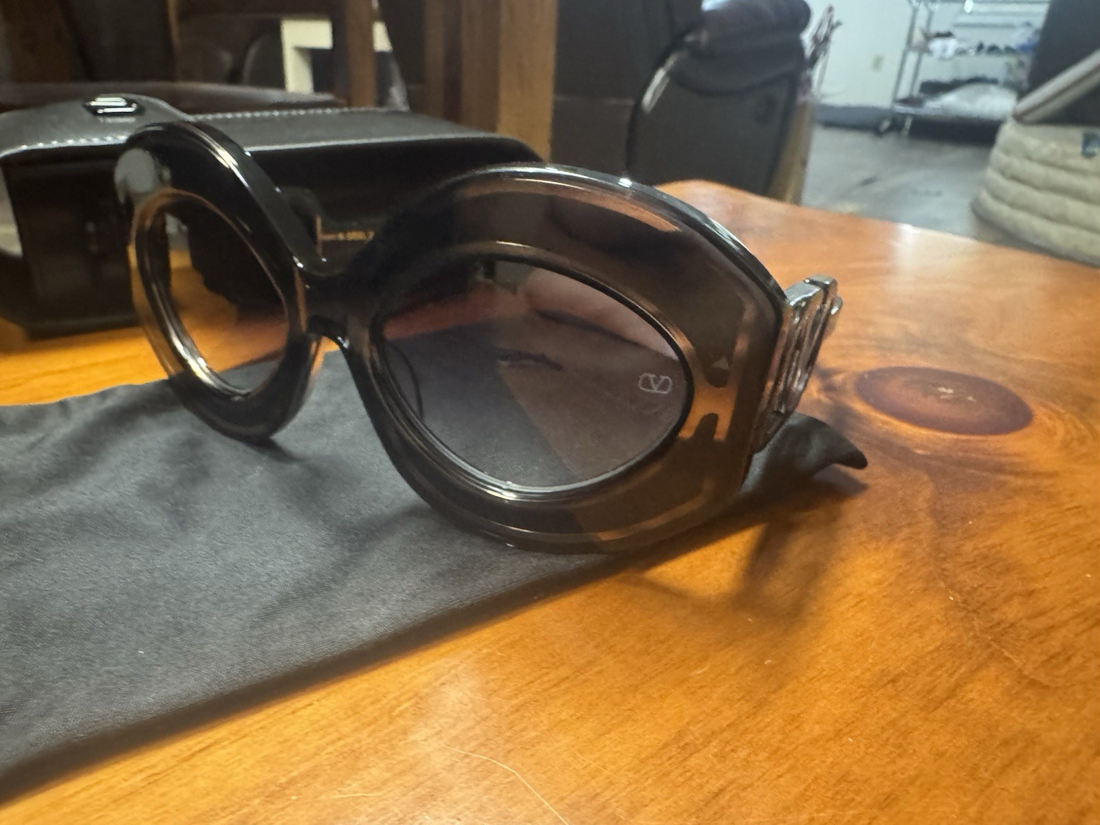 Valentino VLogo Oversized Sunglasses Black Frame Gray Tinted Lenses UV400